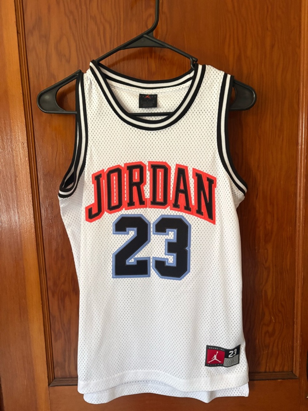 Jordan White Mesh Jersey with orange Jumpman and Black Trim